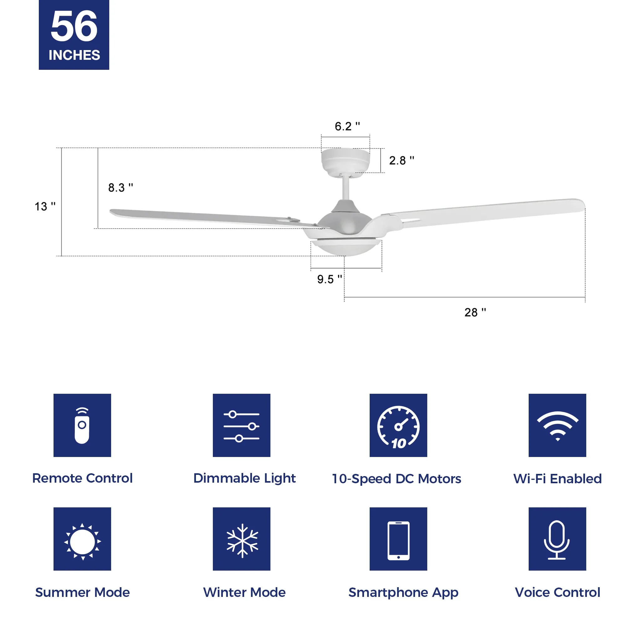 Innovator Smart Outdoor Ceiling Fan with Dimmable LED Light Remote 56"