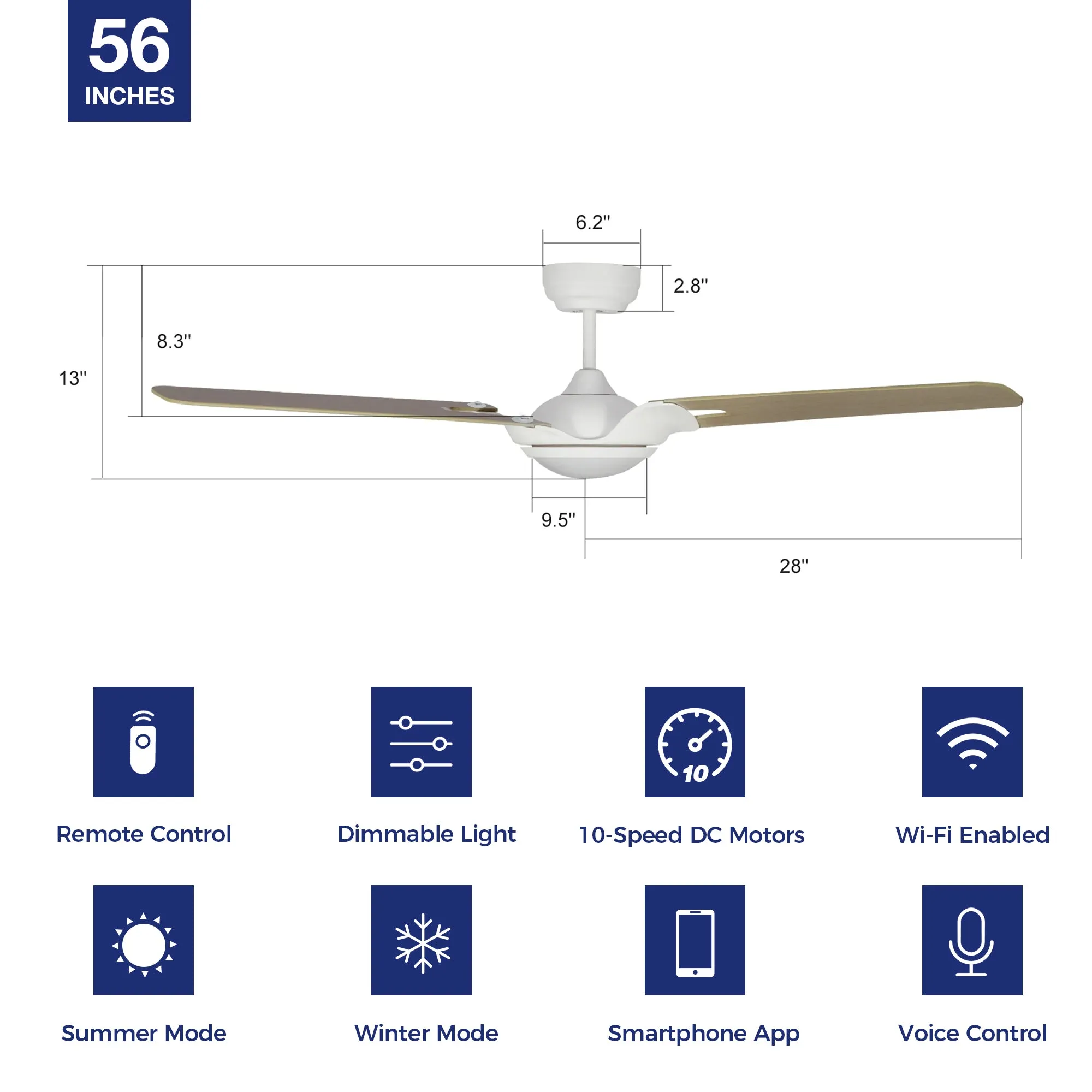 Innovator Smart Outdoor Ceiling Fan with Dimmable LED Light Remote 56"