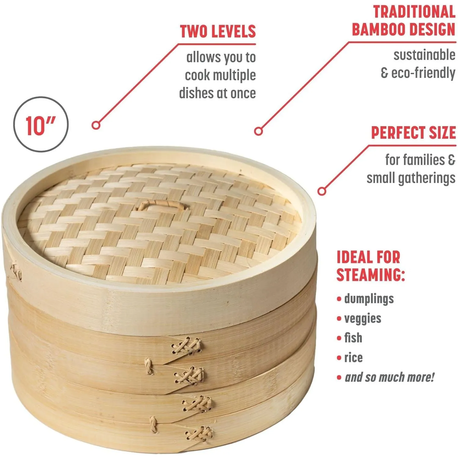 Joyce Chen 2-Tier Bamboo Steamer Basket 10"