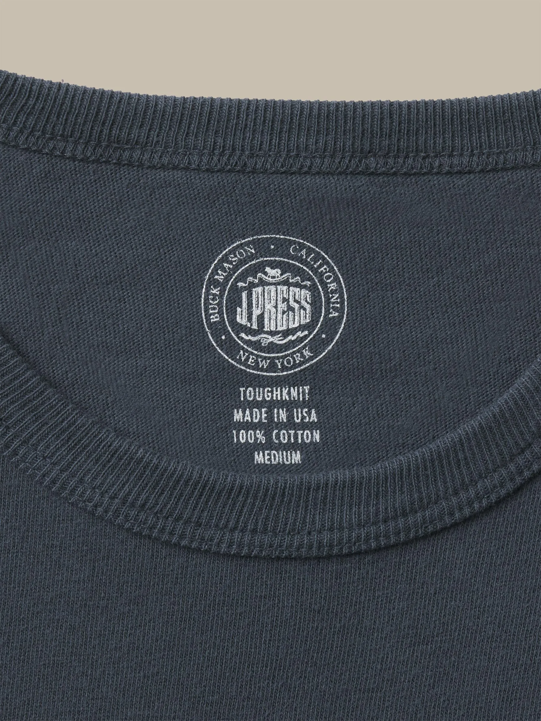 J.PRESS x BUCK MASON TOUGH KNIT POCKET T - NAVY