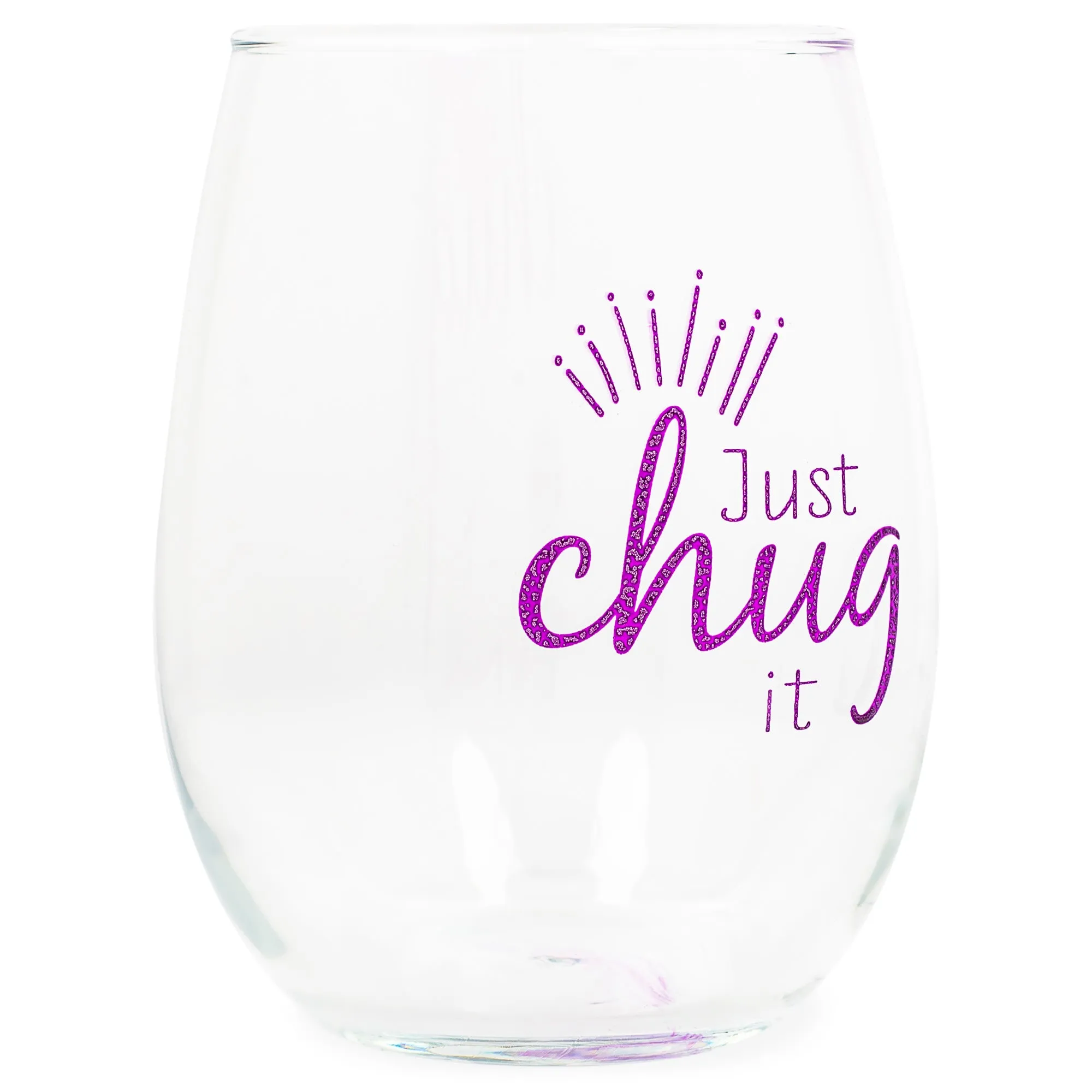 Just Chug It Purple Animal Print 14 ounce Glass Stemless Wine Glass