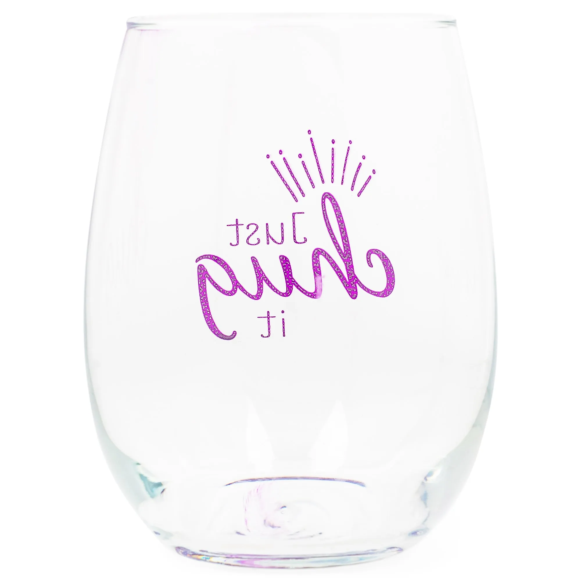 Just Chug It Purple Animal Print 14 ounce Glass Stemless Wine Glass