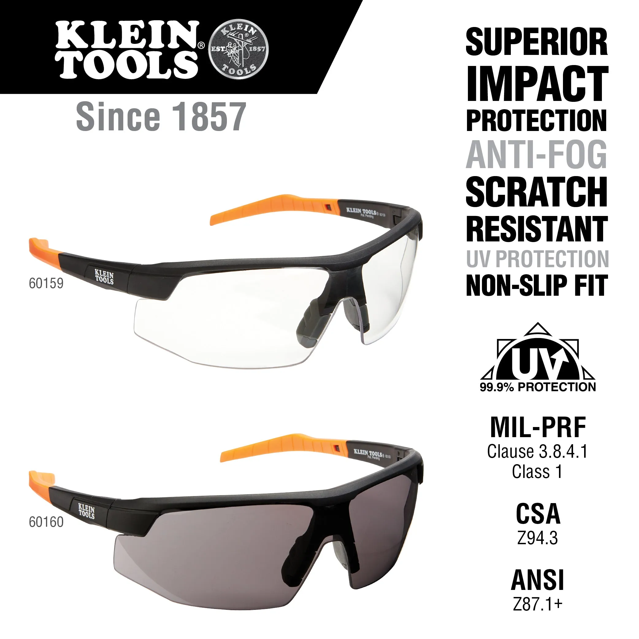 Klein 60160 Standard Safety Glasses, Gray Lens