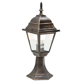 Lantern 4 Panel Pedestal Black Gold