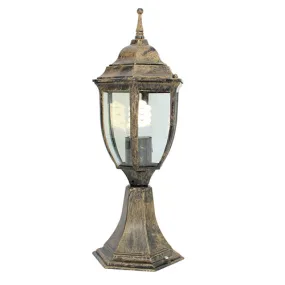 Lantern 6 Panel Pedestal Black Gold