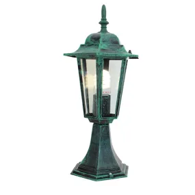 Lantern 6 Panel Pedestal Verde Green