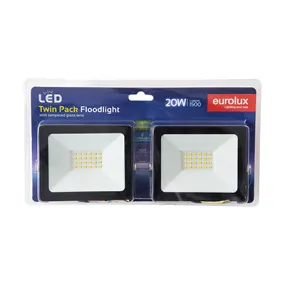 LED 20w Floodlight 4000K Black Twin Blister