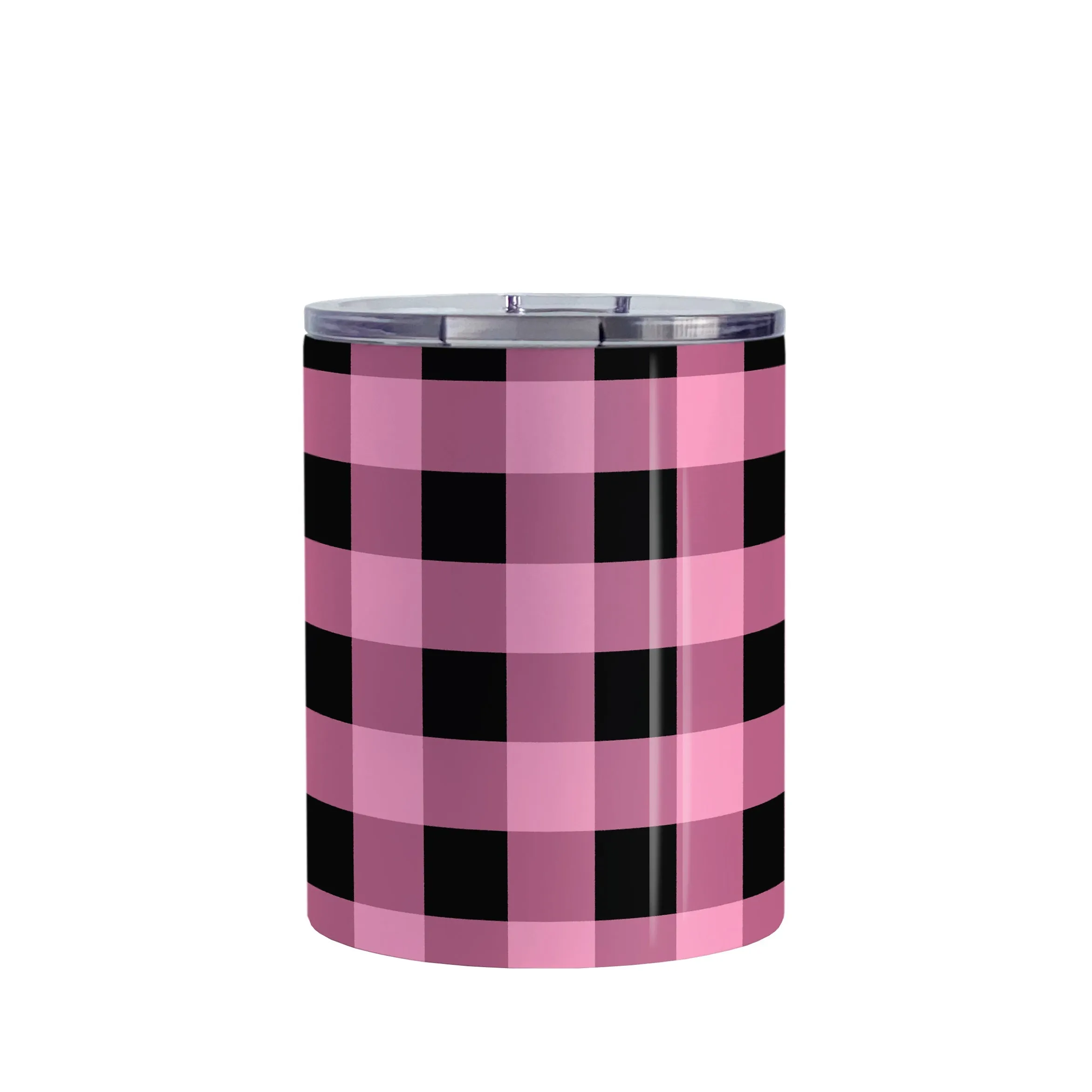 Light Pink and Black Buffalo Plaid Tumbler Cup