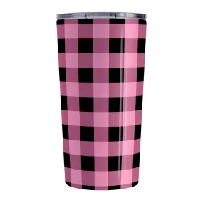 Light Pink and Black Buffalo Plaid Tumbler Cup