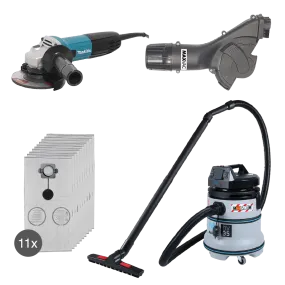 Makita 115mm Angle Grinder, MAXVAC Dust Shroud & DV35-MB Vacuum Complete Package, Pre-Installed