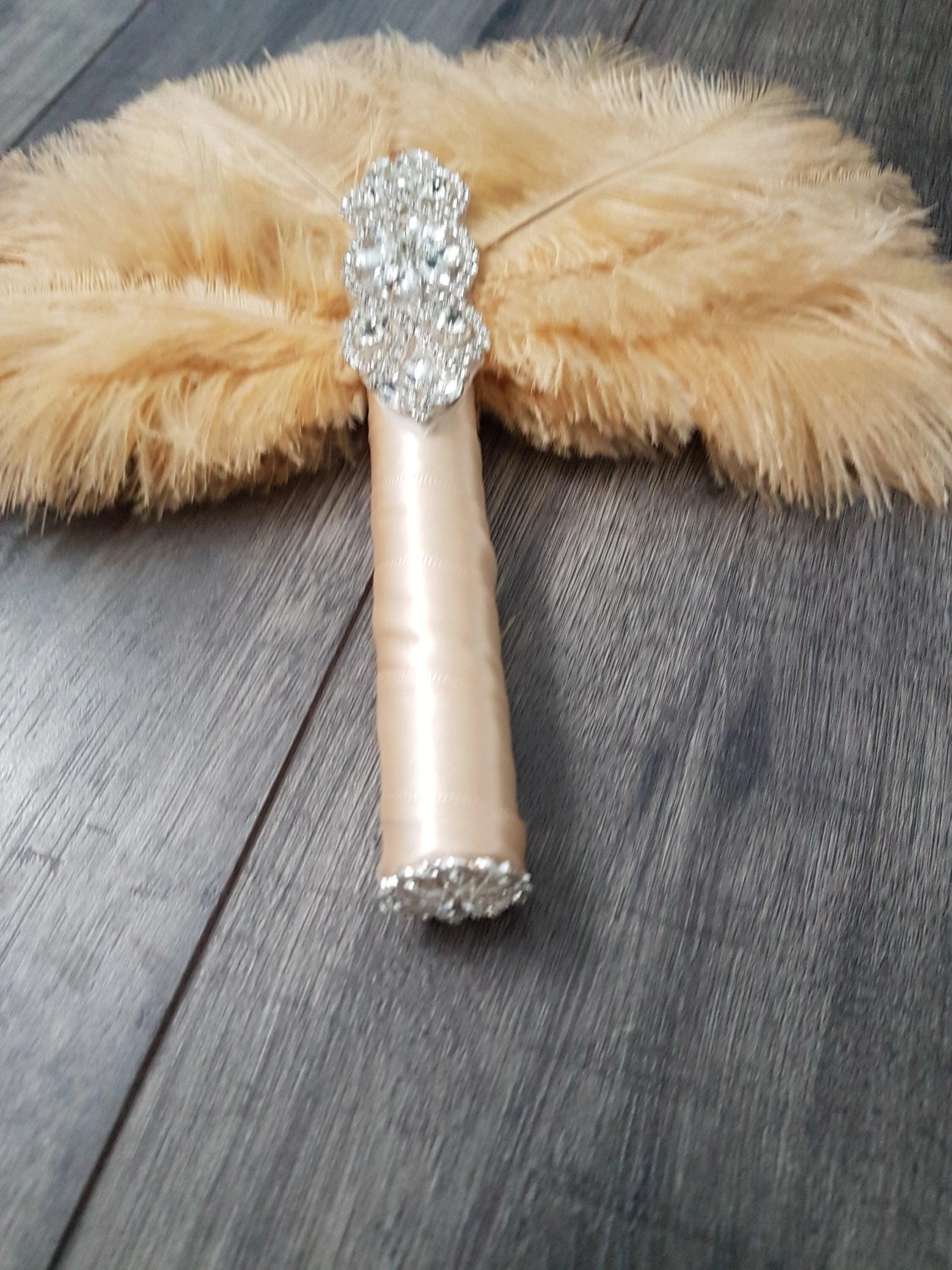 Matron of Honour Feather 12in Fan, brooch bouquet, Alternative Bouquet artificial by Crystal wedding uk