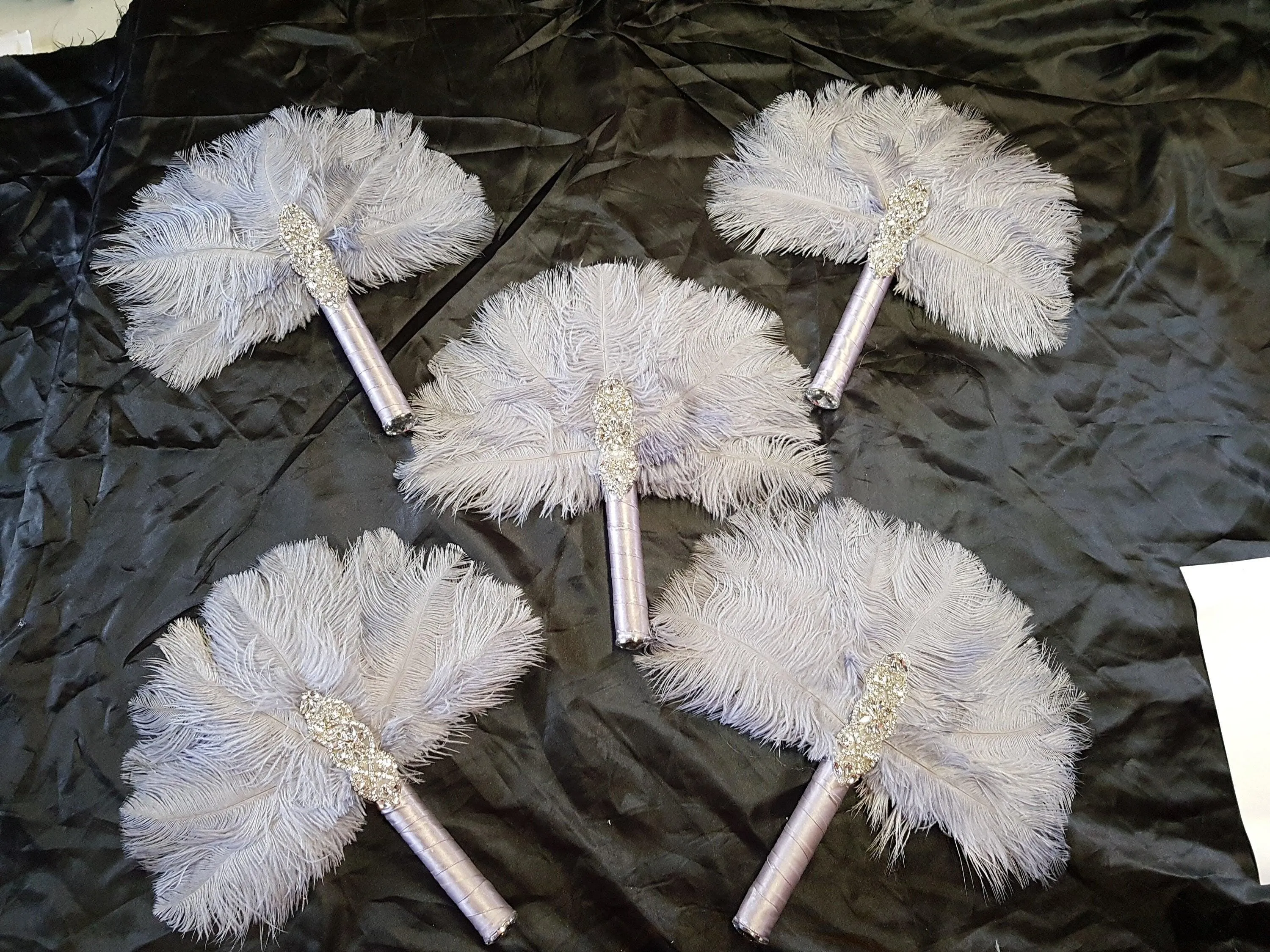 Matron of Honour Feather 12in Fan, brooch bouquet, Alternative Bouquet artificial by Crystal wedding uk