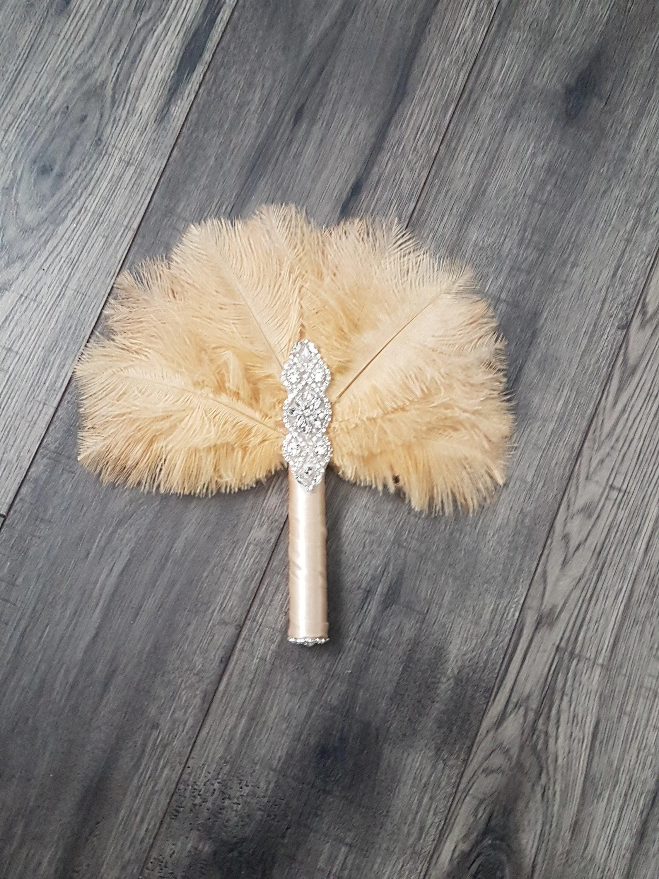 Matron of Honour Feather 12in Fan, brooch bouquet, Alternative Bouquet artificial by Crystal wedding uk