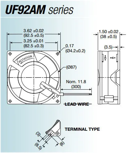 Mechatronics 92x92x38mm High Temp/Speed AC Fan UF92AM12-BTHR-F