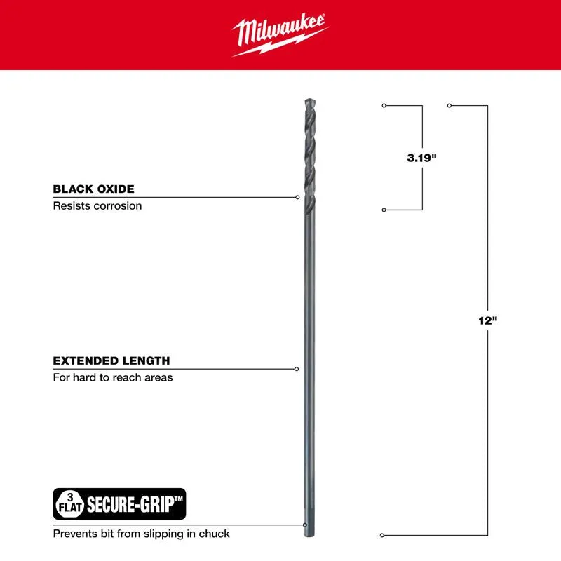 Milwaukee 5/16 in. X 12 in. L Aircraft Length Drill Bit 3-Flat Shank 1 pc