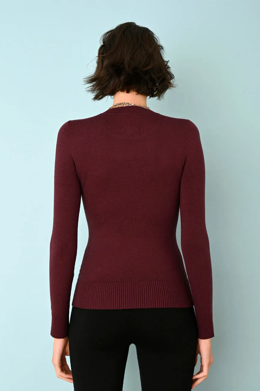 Monogram Burgundy EcoMerino Long Sleeve Crew Neck