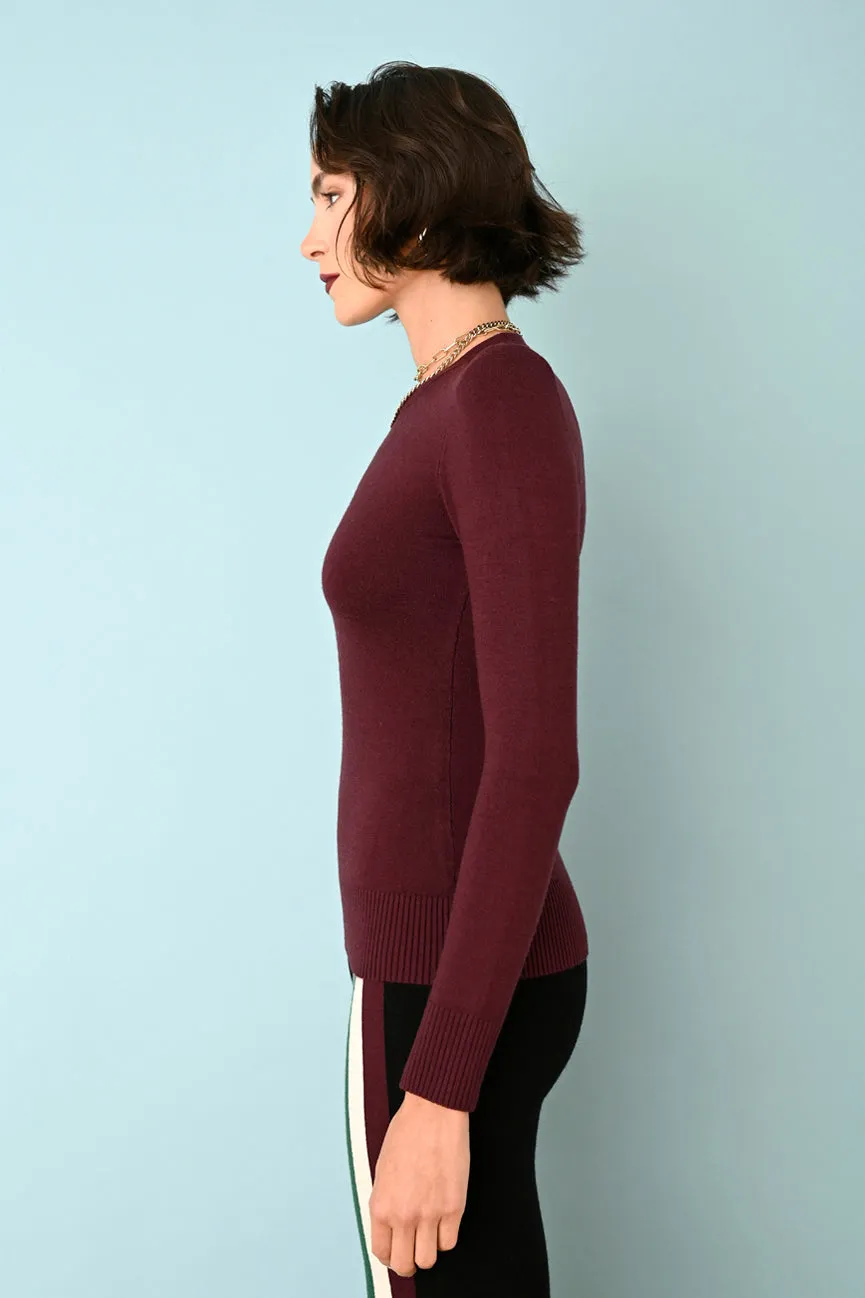 Monogram Burgundy EcoMerino Long Sleeve Crew Neck