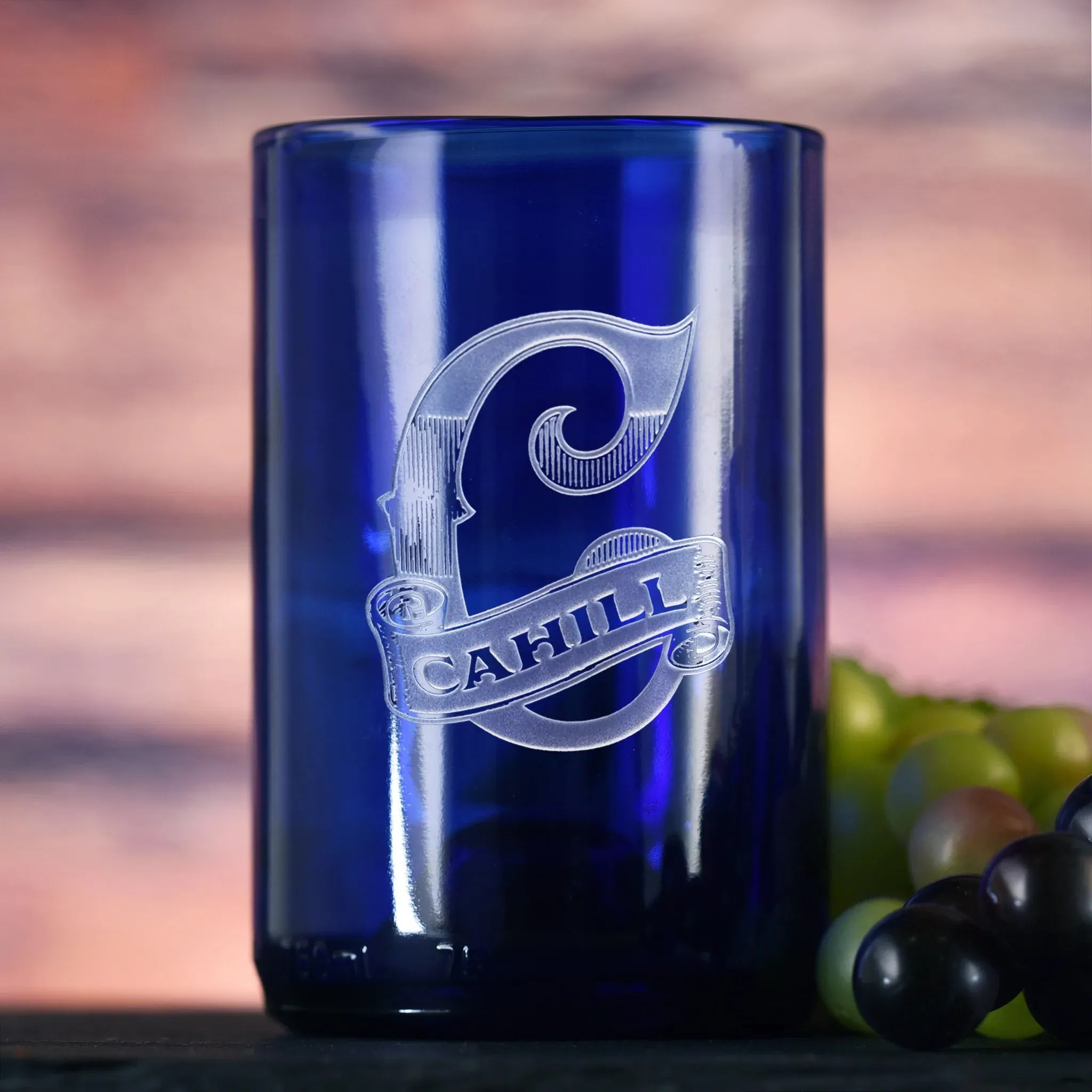 Monogram Engraved Blue Recycled Wine Bottle Glass Tumbler