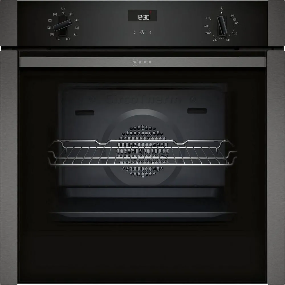 Neff B3ACE4HG0B Slide and Hide 59.4cm Built In Electric Single Oven - Black with Graphite Trim