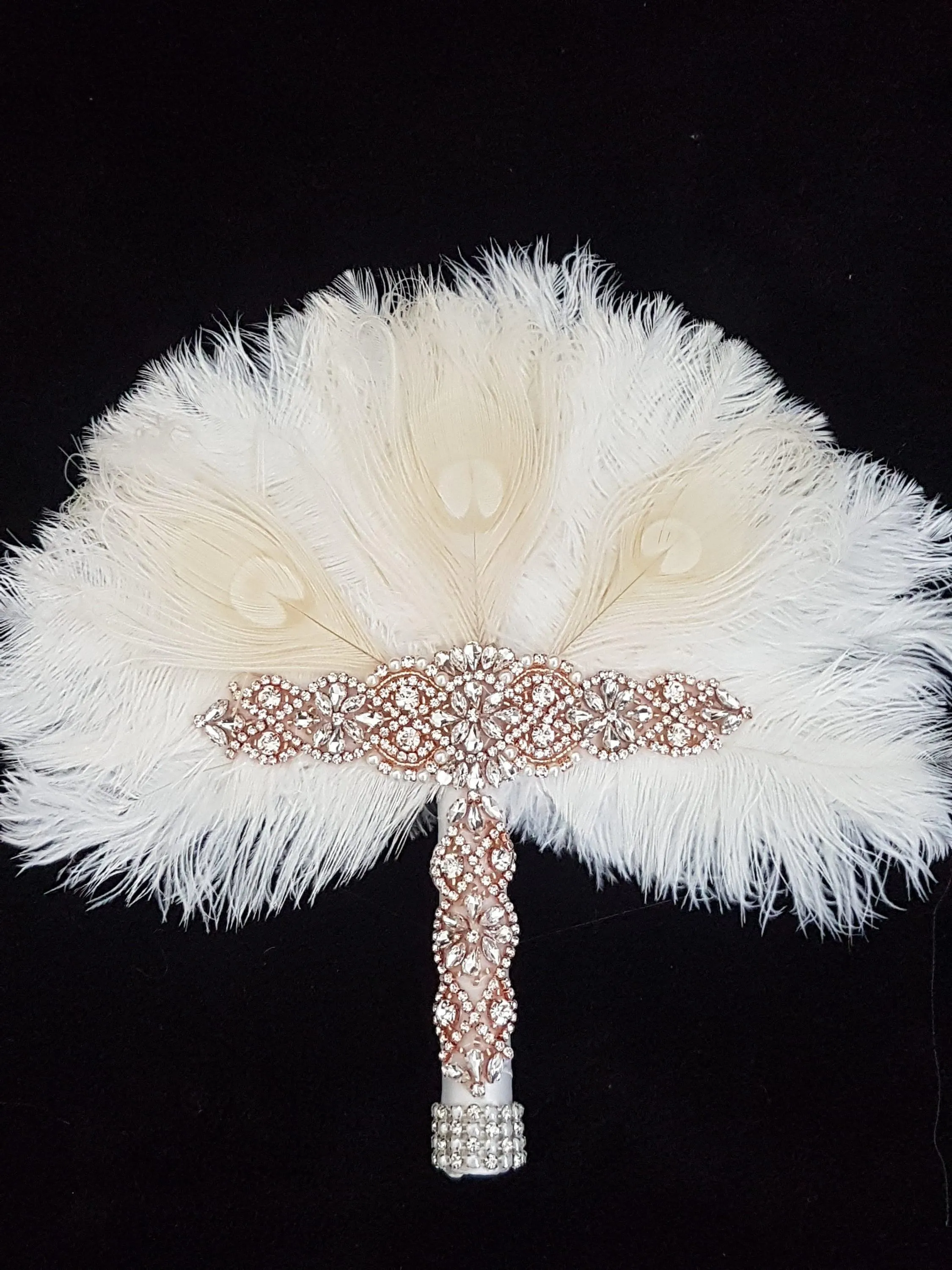 Peacock, Ostrich Rose gold,,gold or silver tone- Feather Fan bouquet Artificial alternative Bouquet Great Gatsby wedding style -