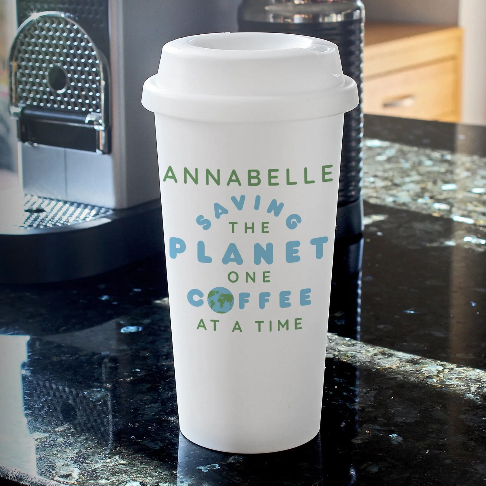 Personalised 'saving The Planet' Insulated Reusable Eco Travel Cup