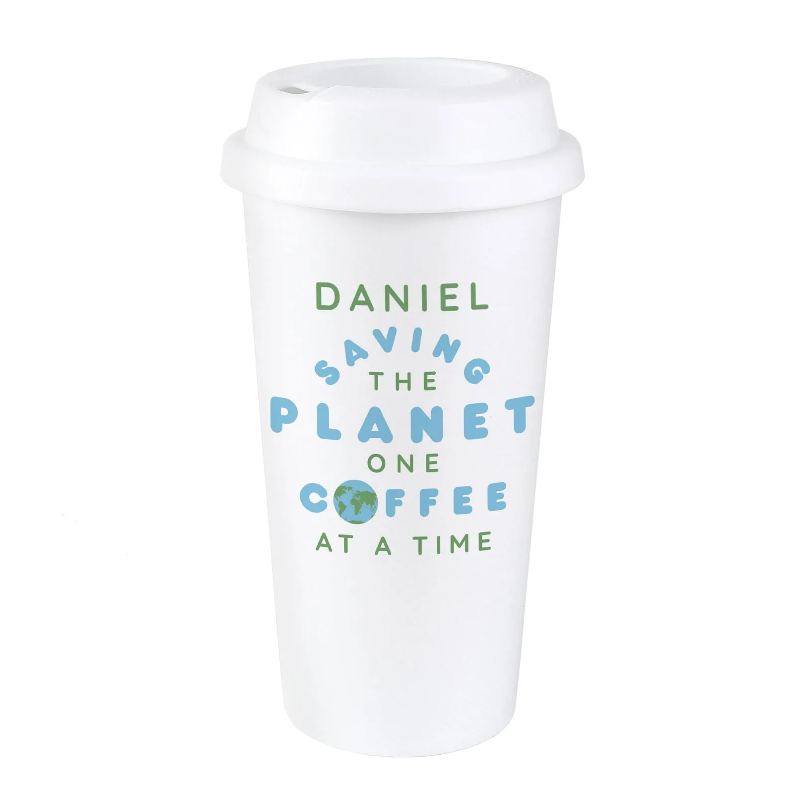 Personalised 'saving The Planet' Insulated Reusable Eco Travel Cup