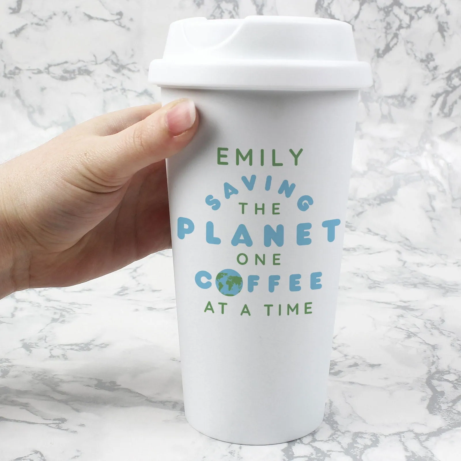 Personalised 'saving The Planet' Insulated Reusable Eco Travel Cup