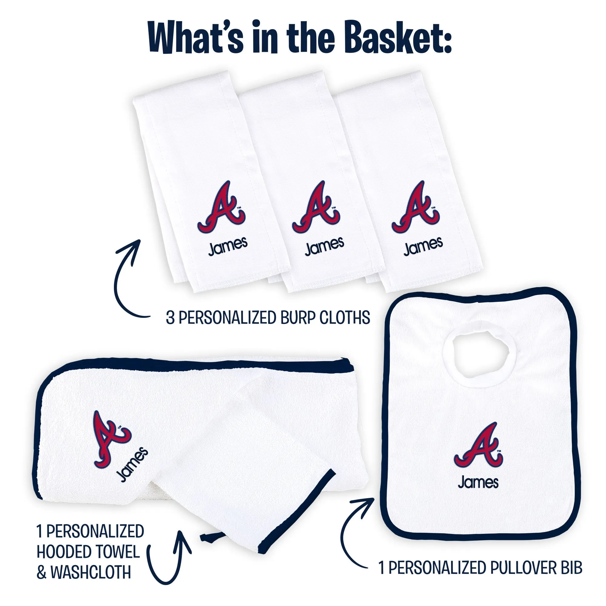 Personalized Atlanta Braves Medium Basket - 6 Items