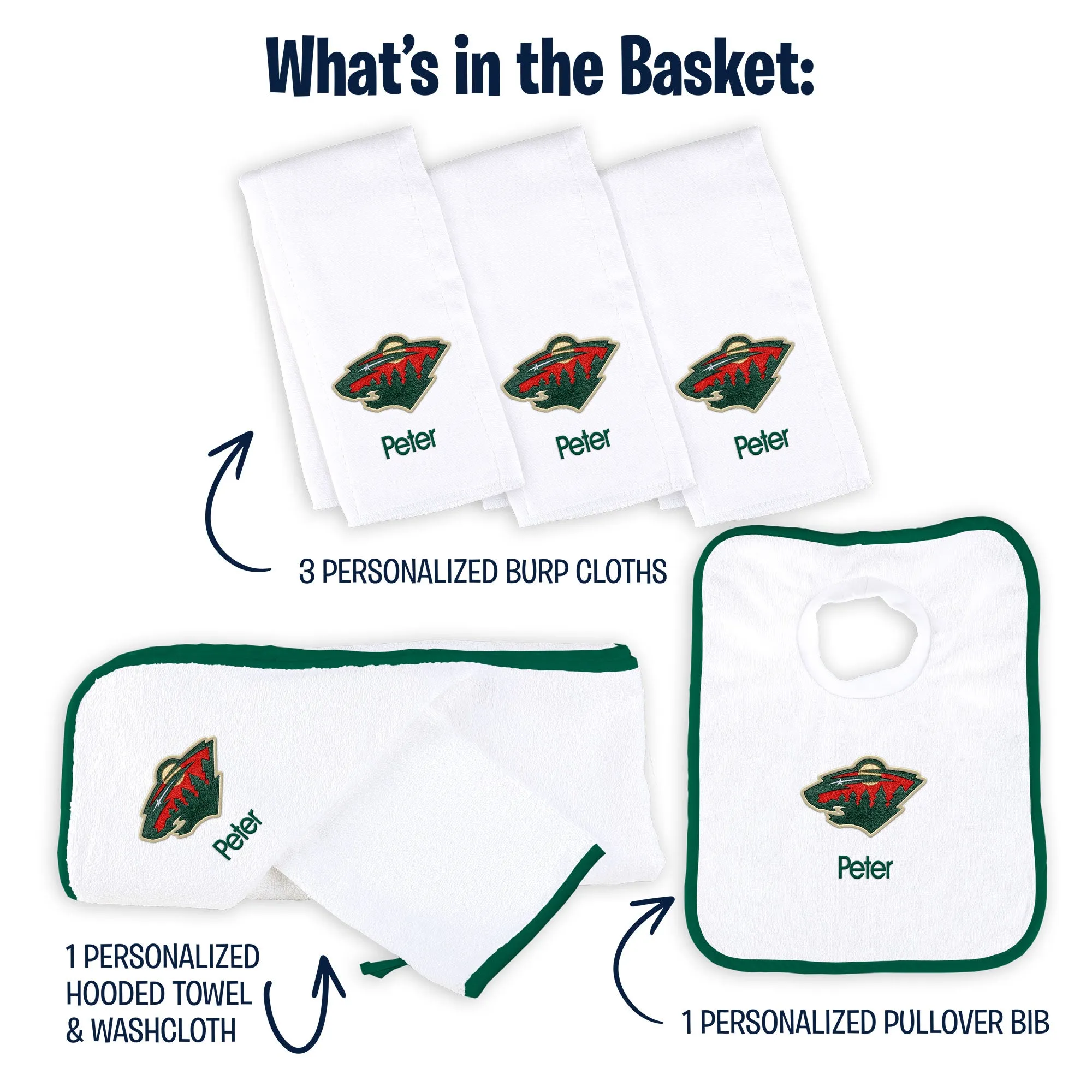 Personalized Minnesota Wild Medium Basket - 6 Items