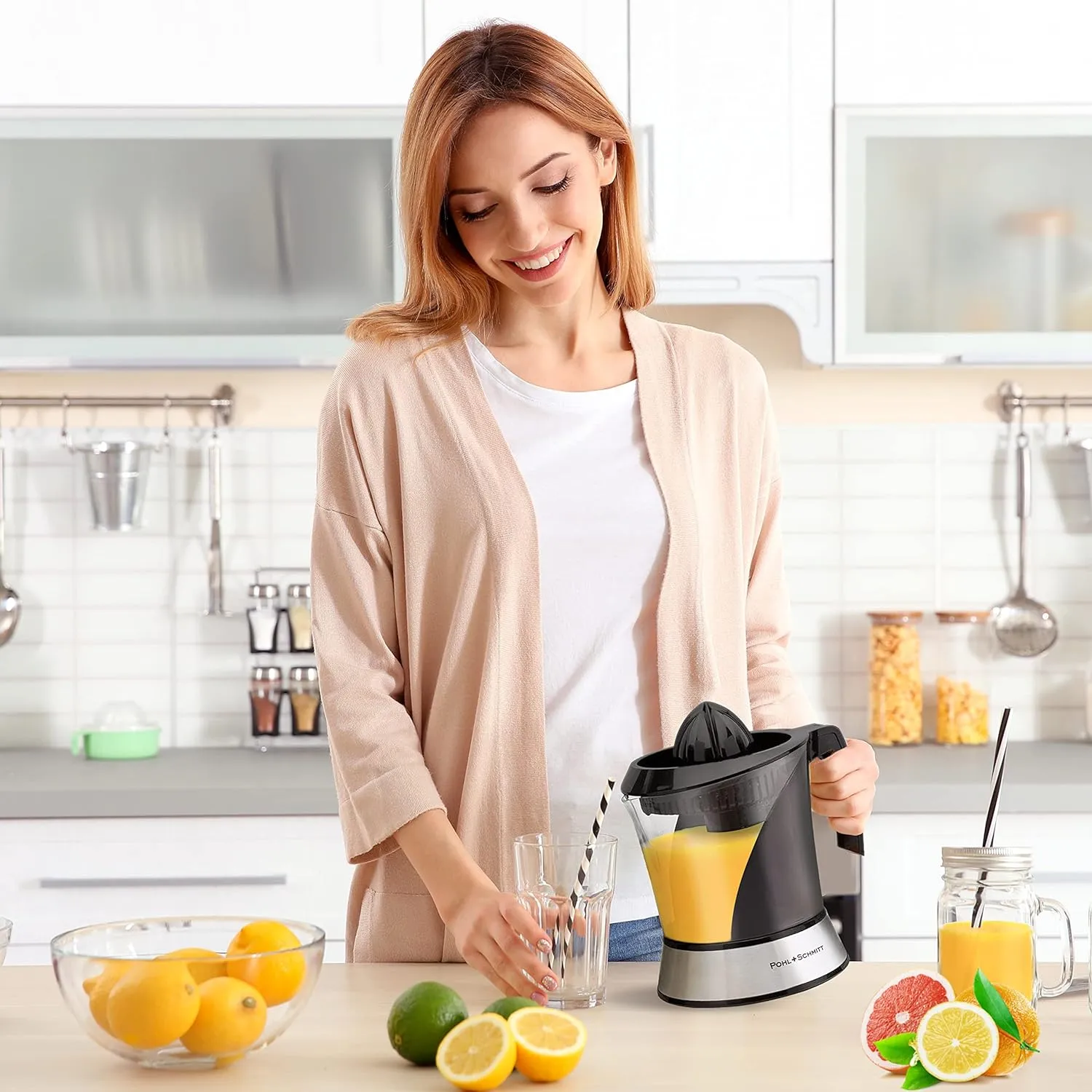 Pohl Schmitt Deco-Line Electric Citrus Juicer Machine Extractor - Large Capacity 34oz (1L) Easy-Clean, Featuring Pulp Control Technology