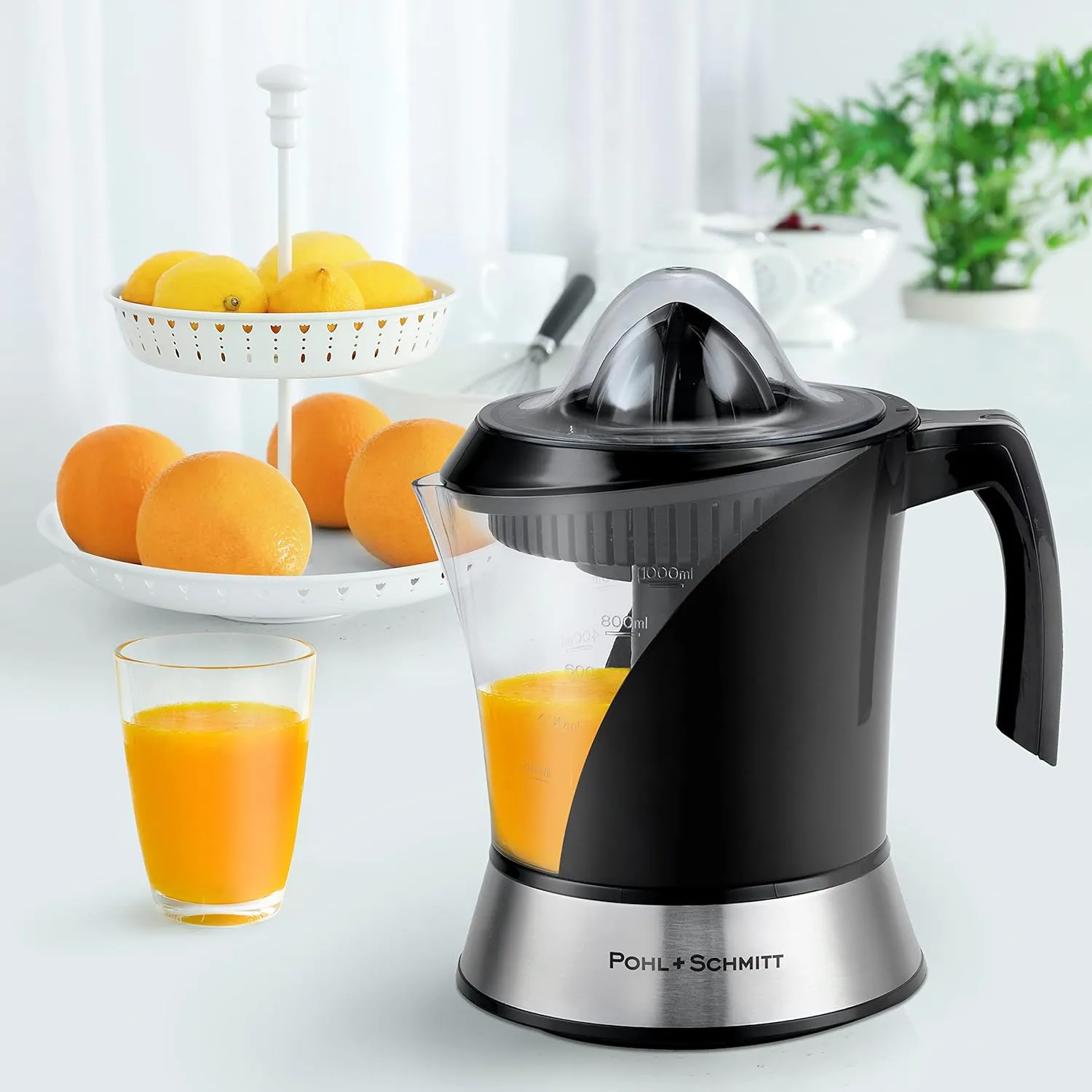 Pohl Schmitt Deco-Line Electric Citrus Juicer Machine Extractor - Large Capacity 34oz (1L) Easy-Clean, Featuring Pulp Control Technology