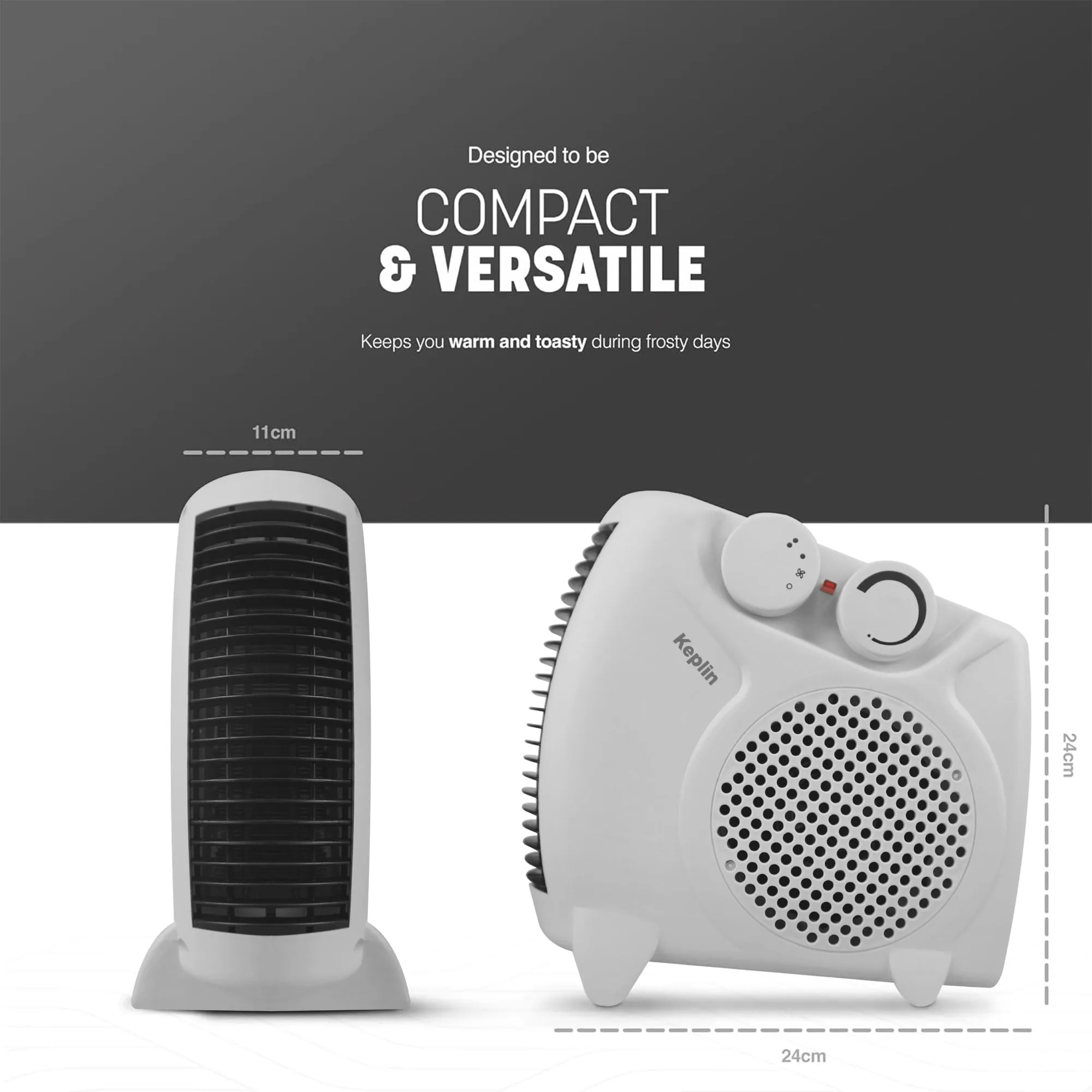 Portable Electric Fan Heater - Adjustable Thermostat, 2 Heat Setting and Overheat Protected