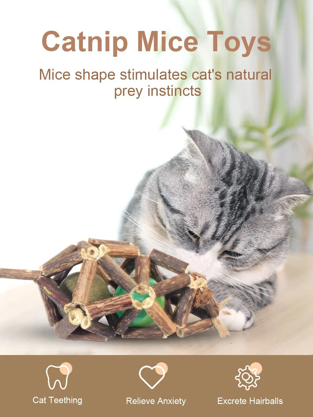 Potaroma Catnip Toys: 2Pcs Silvervine Stick Mice Cage Toys for Cats