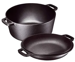 PreSeasoned 2 In 1 Cast Iron Pan 5 Quart Double Dutch Oven Set And Domed 10 Inch 1.6 Quar