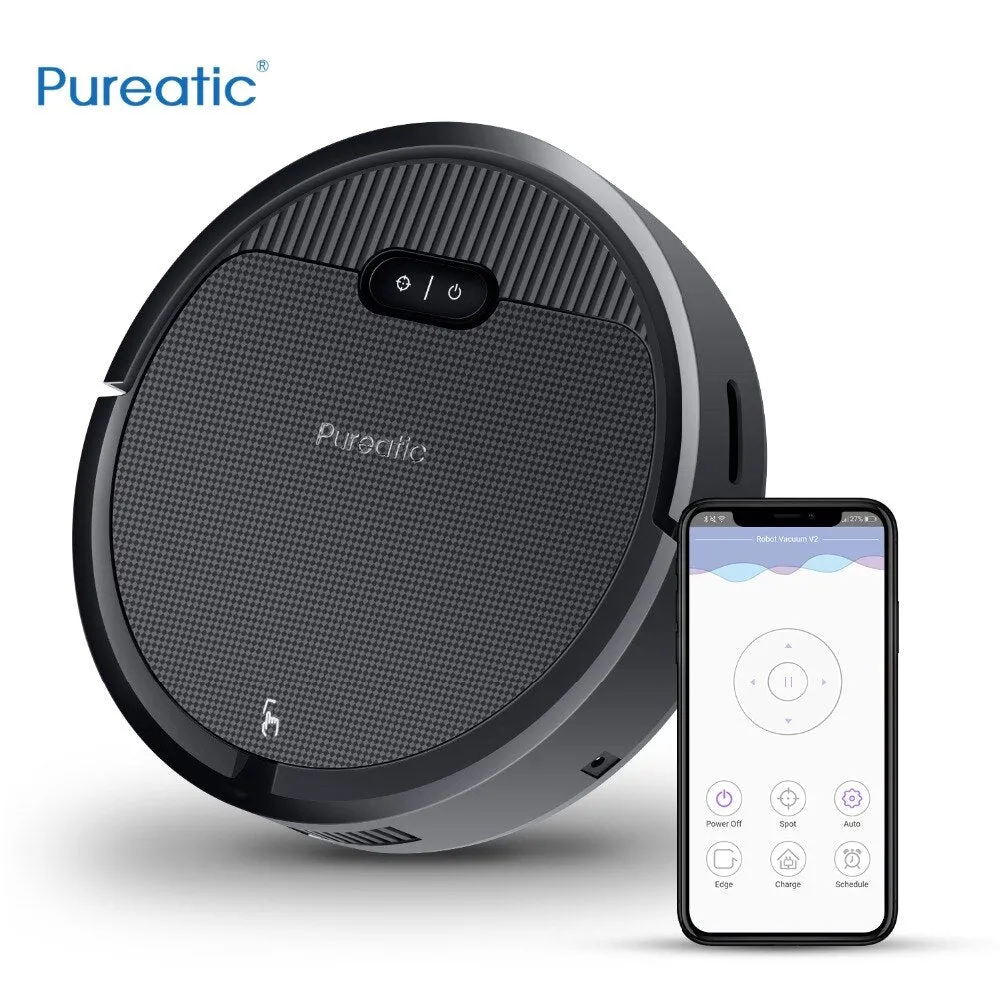 Pureatic V2 Intelligent Robot Vacuum Cleaner App Control Big Suction Automatic Recharge Plan time for Pet Hair Home with Mop