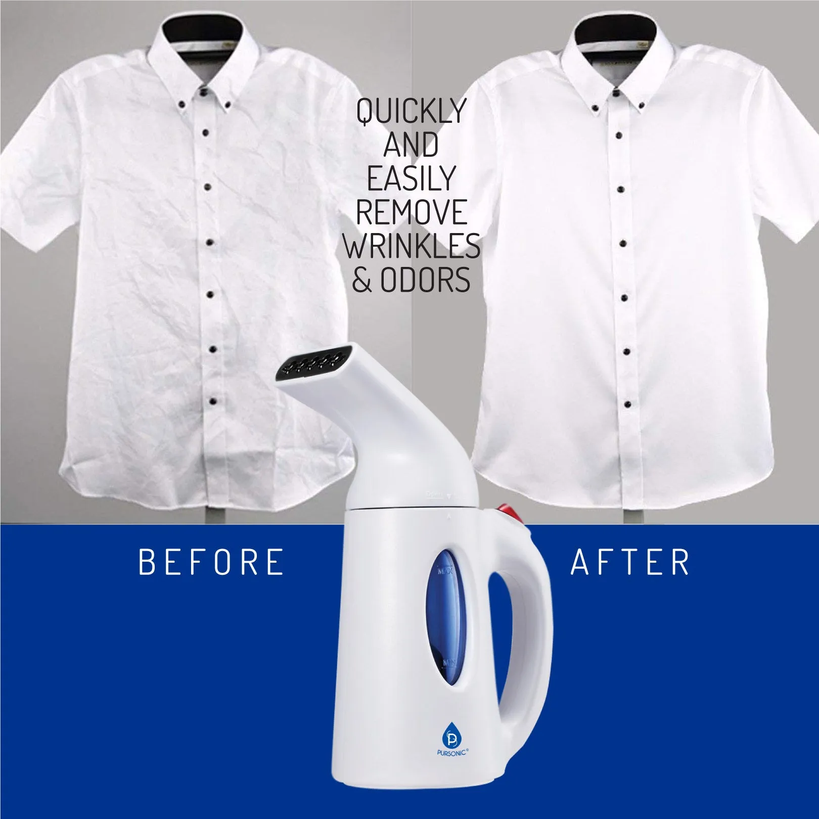 Pursonic 130ml Handheld Fabric Fast Heat-up Powerful Travel Clothes CS180 Portable Garment Steamer