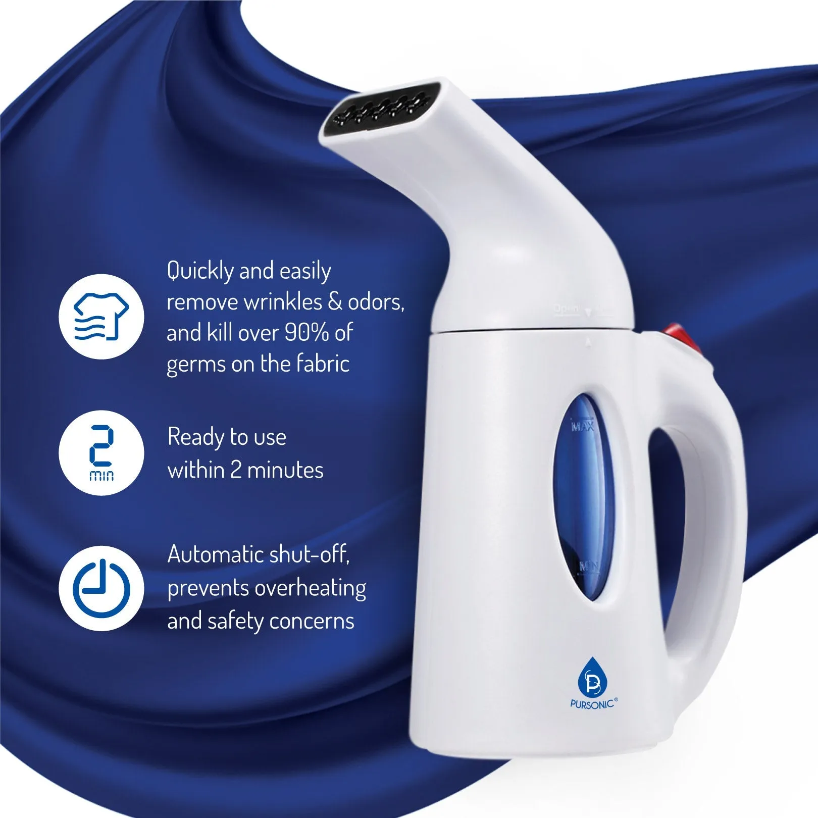 Pursonic 130ml Handheld Fabric Fast Heat-up Powerful Travel Clothes CS180 Portable Garment Steamer