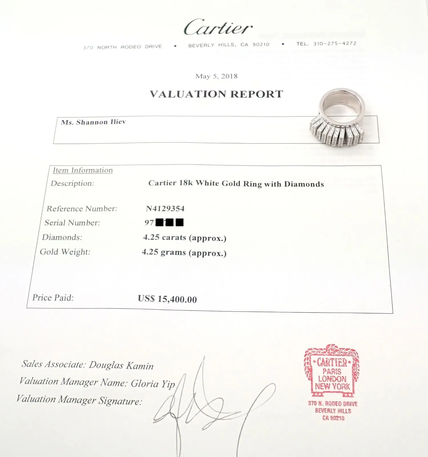 Rare! Authentic Cartier 18k White Gold Diamond Fan Ring Paper