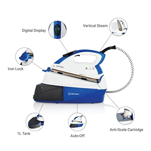 Reliable 125IS Maven Steam Iron - 1500W Ironing Station with Ceramic Soleplate, Iron Lock for Easy Carry, 1 Ltr Removable Water Tank and Auto Shut-Off, Digital Display, Continuous Home Steam Iron