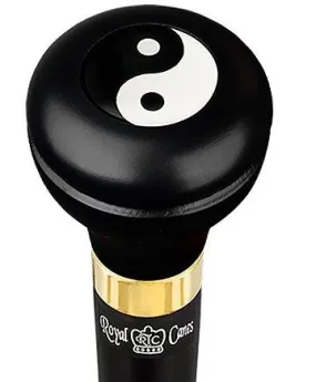 Scratch and Dent Yin & Yang Caduceus Emblem Flask Walking Stick: Wood Shaft Hidden Flask V2378