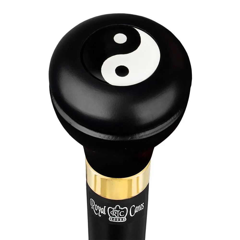 Scratch and Dent Yin & Yang Caduceus Emblem Flask Walking Stick: Wood Shaft Hidden Flask V2378