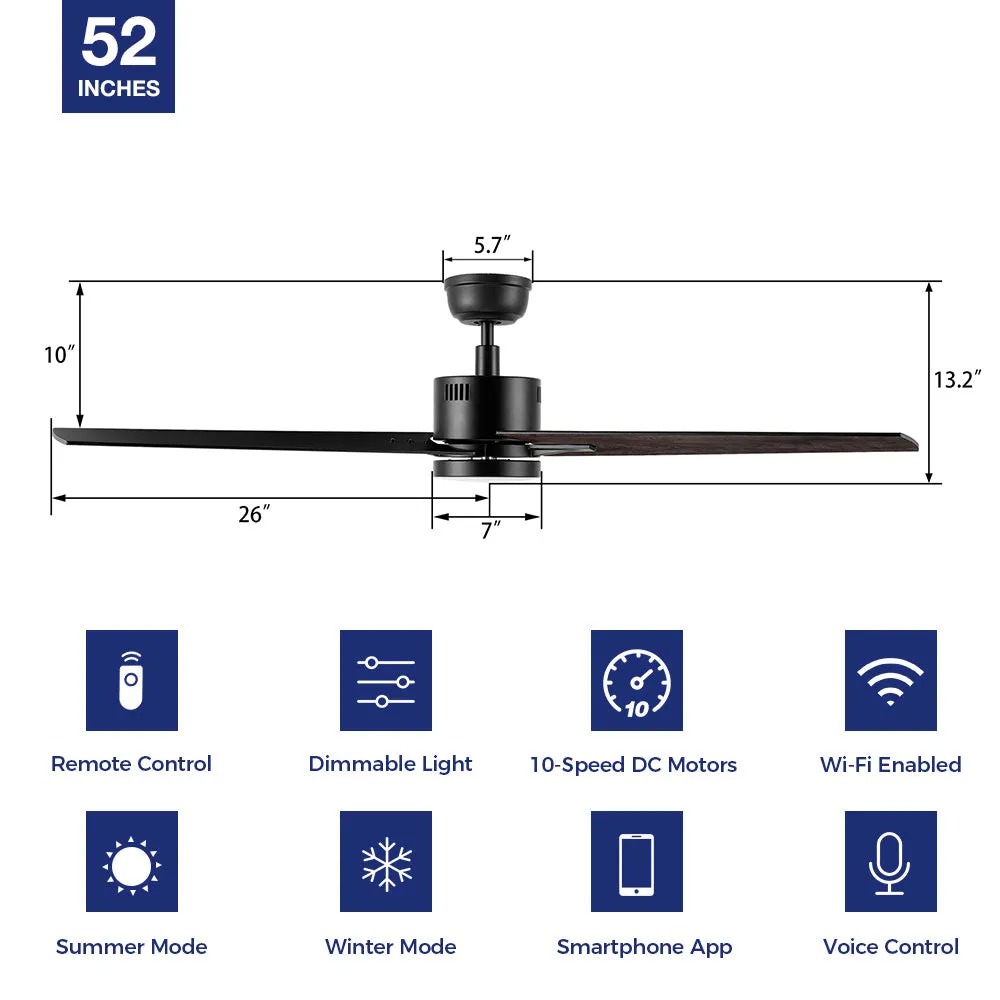 Skobeloff 52 inch Smart Ceiling Fan with LED light and Remote