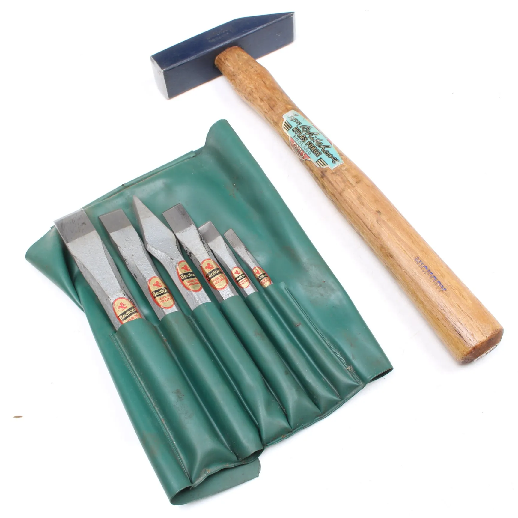 SOLD - Old Whitehouse Hammer   Bedford Stone Chisel Set (Hickory)