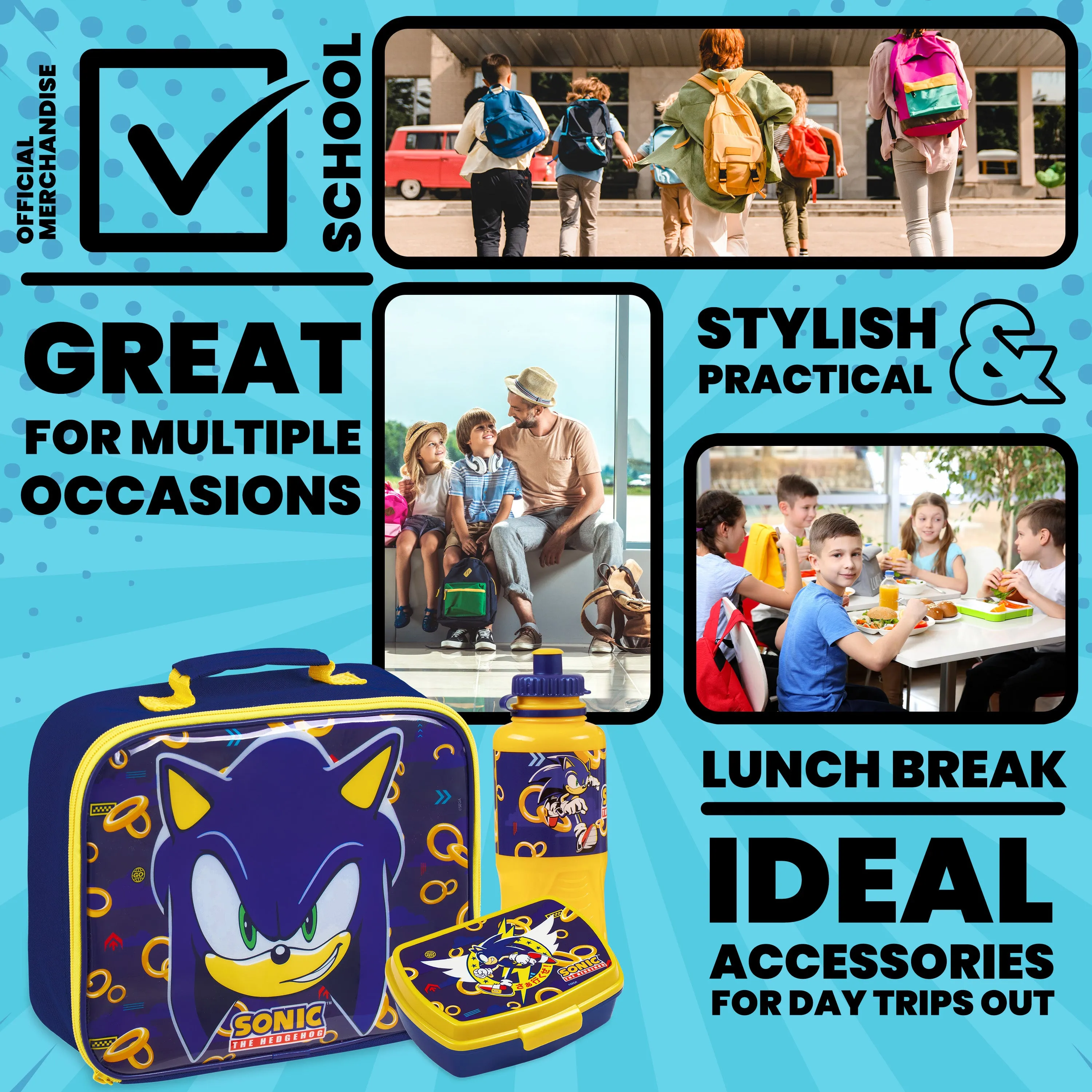 Sonic The Hedgehog Kids - 3 Piece Set Lunch Bag, Lunch Box & 430ml Water Bottle