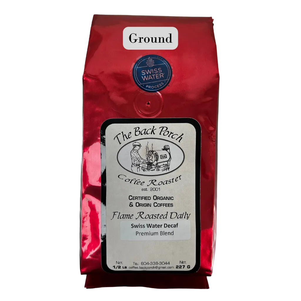 The Back Porch Coffee Roaster Swiss Water Organic Decaf Blend ground 227g