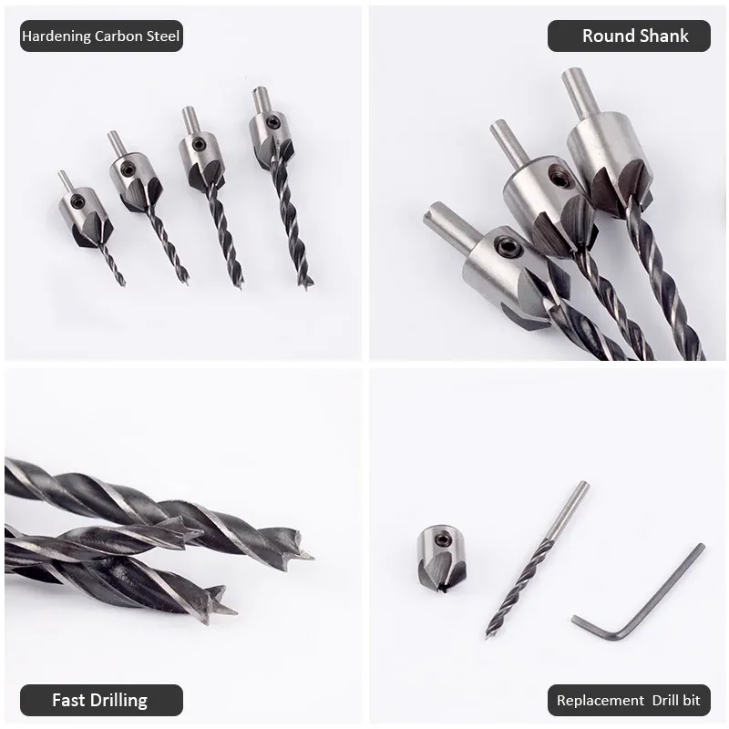 Three Pointed Woodworking Countersink Drill Bits