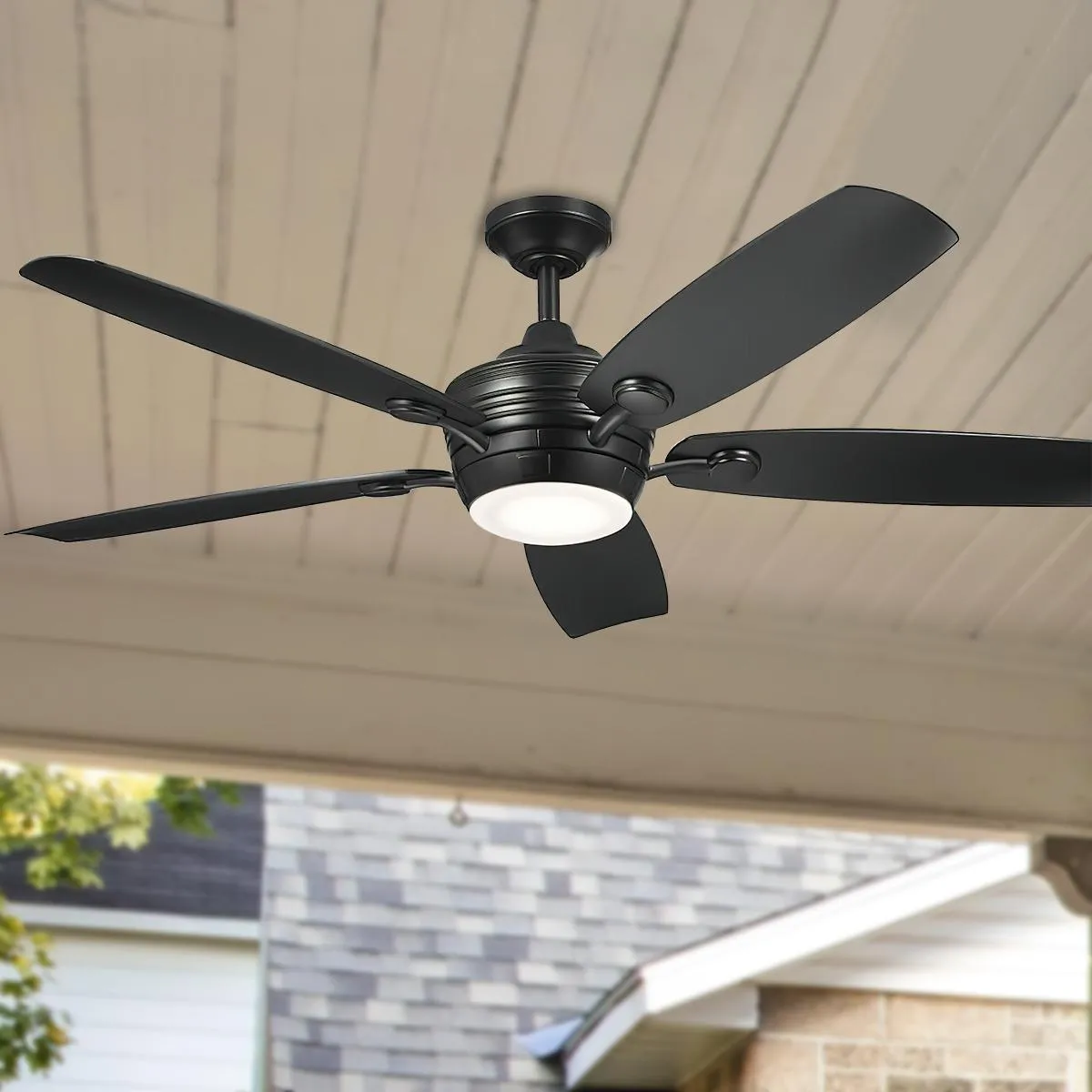 Tranquil Weather  56 Inch Satin Black LED Wet Rated Ceiling Fan with Remote