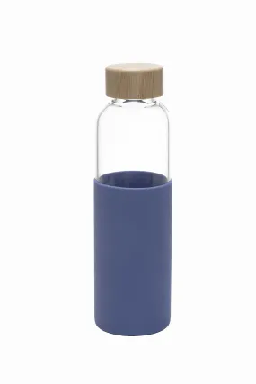 UMAI Borosilicate Glass Water Bottle with Sleeve 550ml | Non Slip Silicon Sleeve & Bamboo Lid | Fridge Water Bottle For Home & Office (Blue)