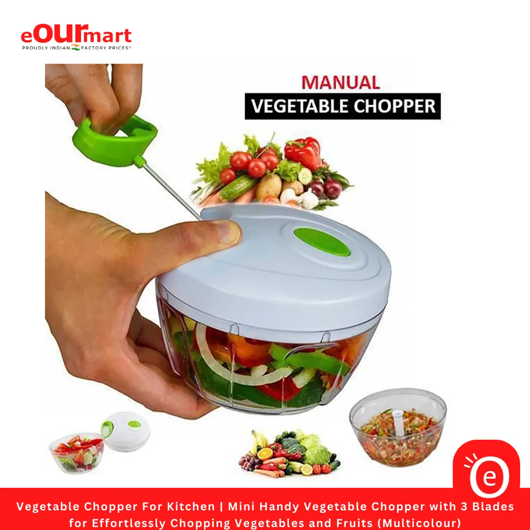 Vegetable Chopper For Kitchen | Mini Handy Vegetable Chopper with 3 Blades for Effortlessly Chopping Vegetables and Fruits (Multicolour)