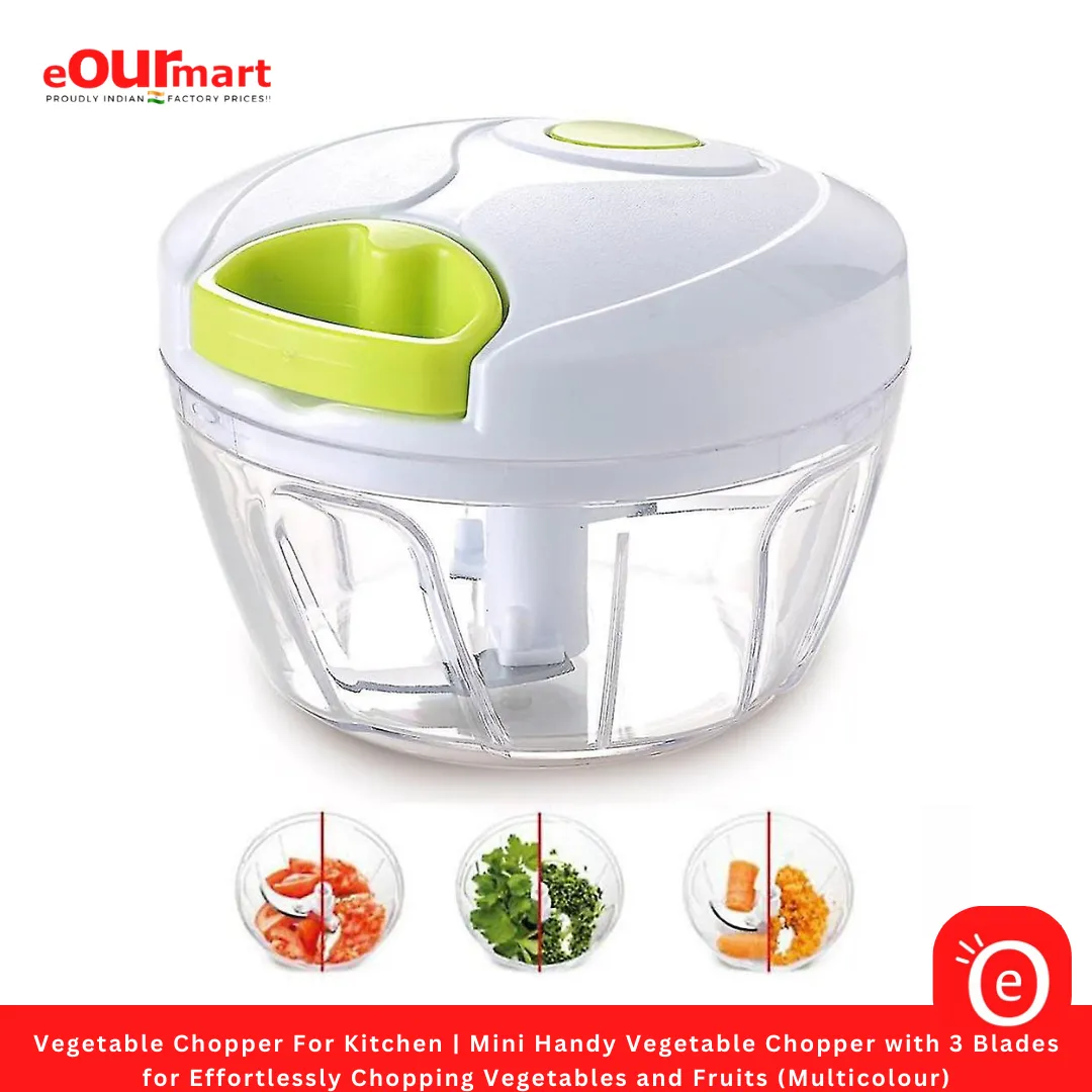 Vegetable Chopper For Kitchen | Mini Handy Vegetable Chopper with 3 Blades for Effortlessly Chopping Vegetables and Fruits (Multicolour)